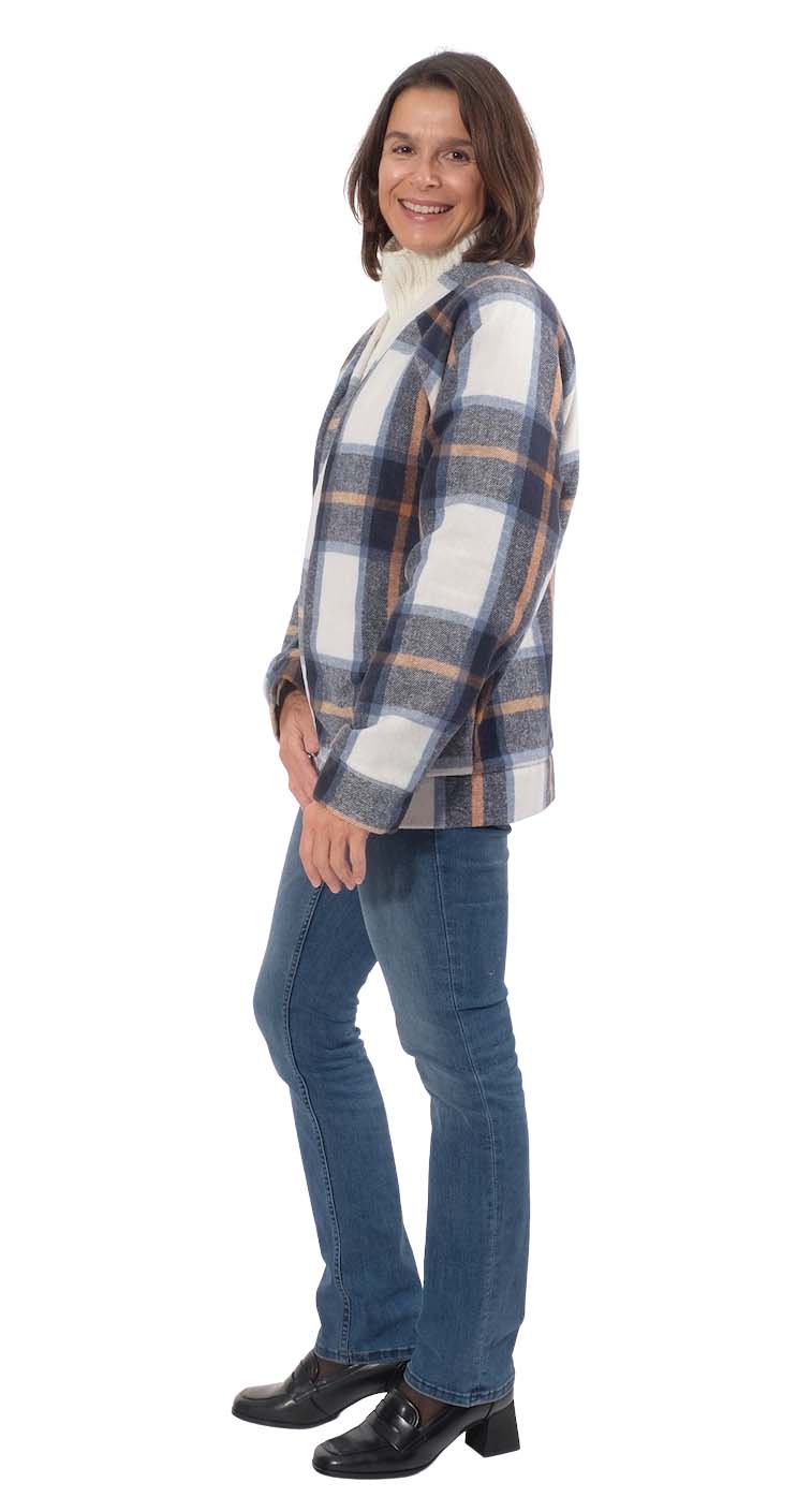 Leichter Mantelflausch, Wollstoff, Karo, Schwarz/Grau – Bild 5