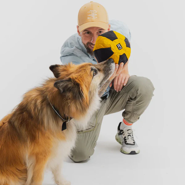 Redoggo, orange/Blau Ball aus upcycling Auto-Airbag-Material, Füllung aus ehemaligen Sitzgurten, OEKO-TEX® zertifiziert, 16cm (groß) – Bild 3