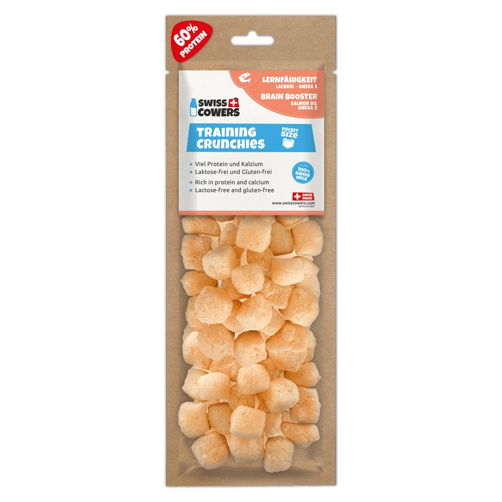 SwissCowers Cheese Crunchies Training Brain Booster, laktosefrei (Unwiderstehlich knusprig, 97% Schweizer Milch, 2% Lachsöl, rote Beete)
