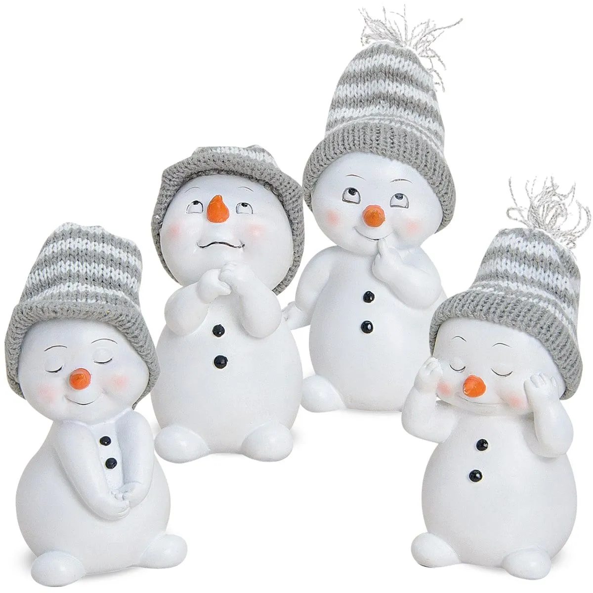 Schneemann Deko Figuren mit Strickmützen 4er Set Weihnachtsfiguen je 11 cm – Bild 2
