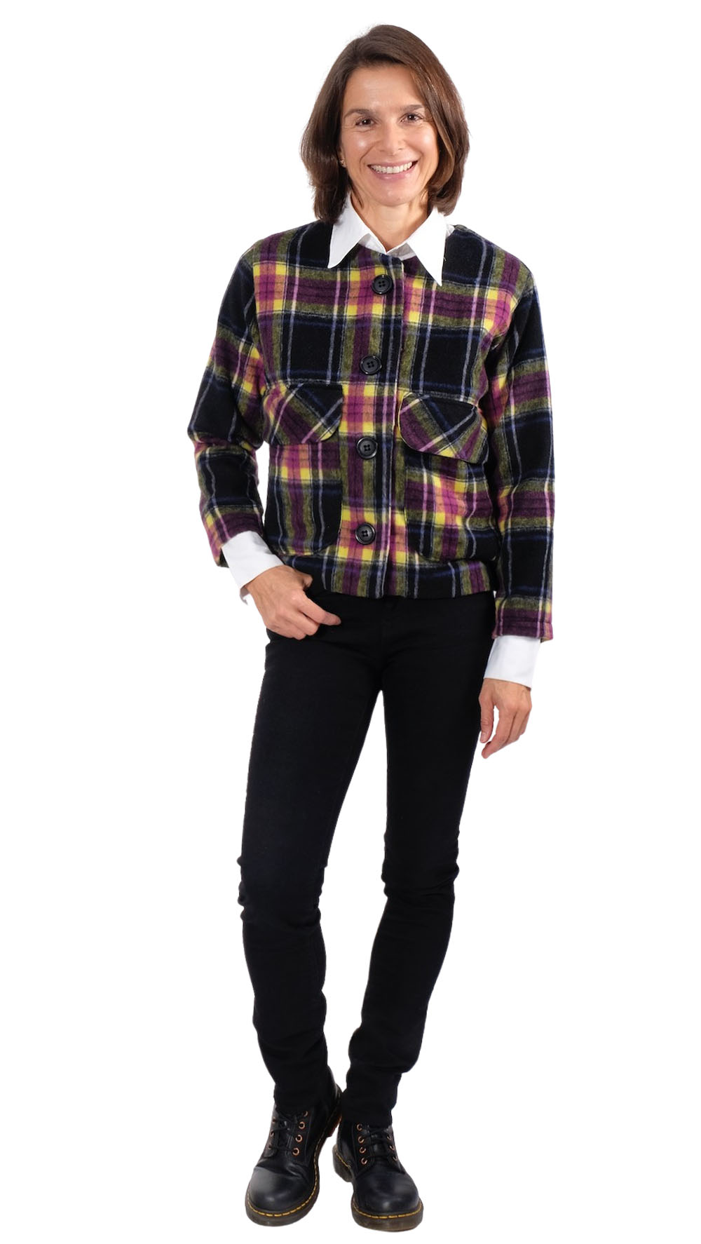 Leichter Mantelflausch, Wollstoff, Karo, Schwarz/Grau – Bild 7