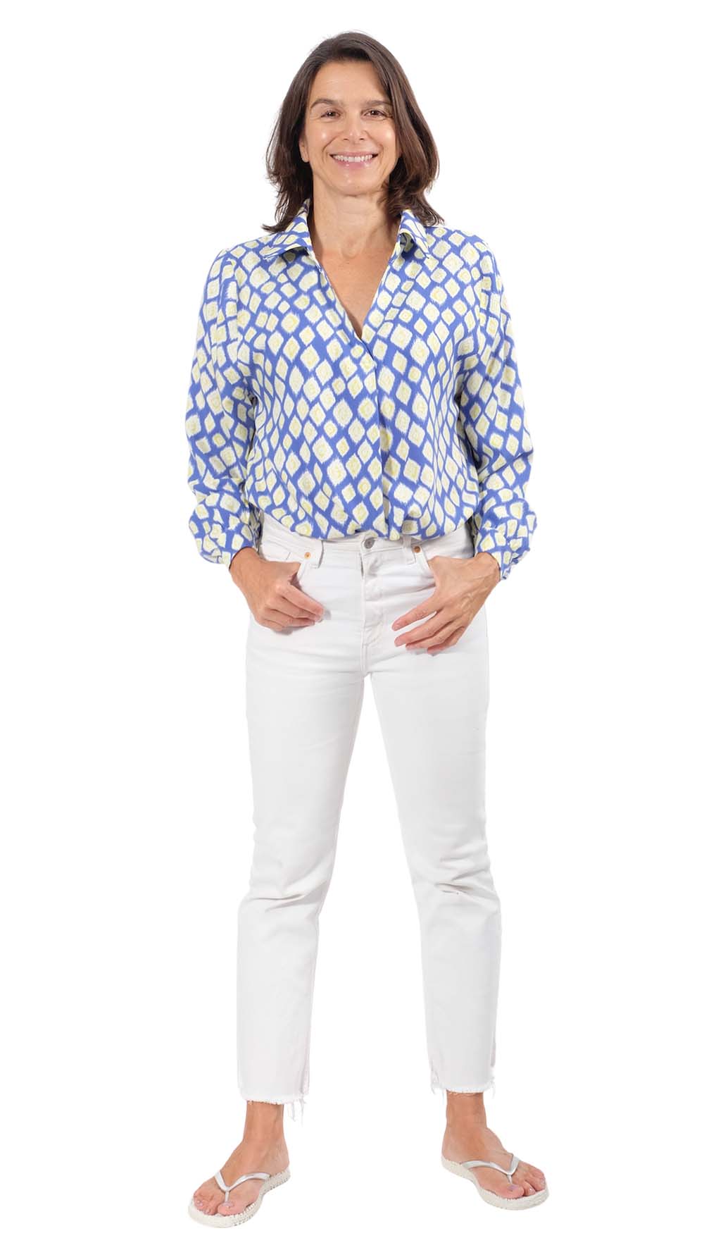 Viskose Stoff – grafische Musterung Blau / Gelb – Bild 4