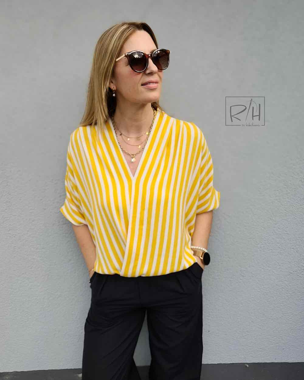 Fibre Mood Viskosestoff – Crêpe Stoff, breite Streifen Gelb / Weiß – Bild 6