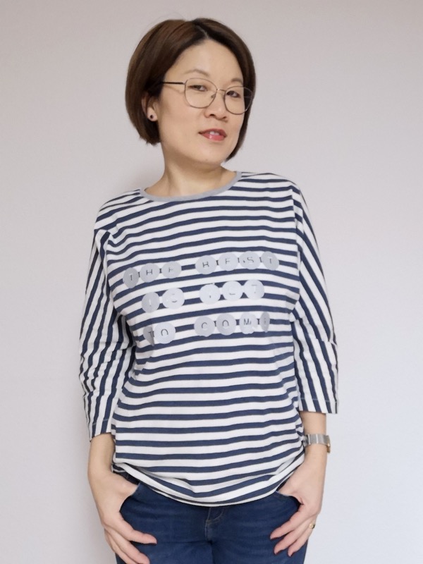 Jersey, breite Streifen Taupe / Weiß – Bild 6