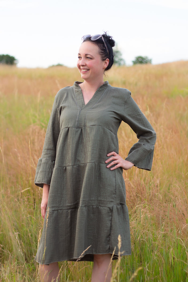 Gauze, Musselin – Double Gauze, Senf mit feinen Glitzer Streifen – Bild 7