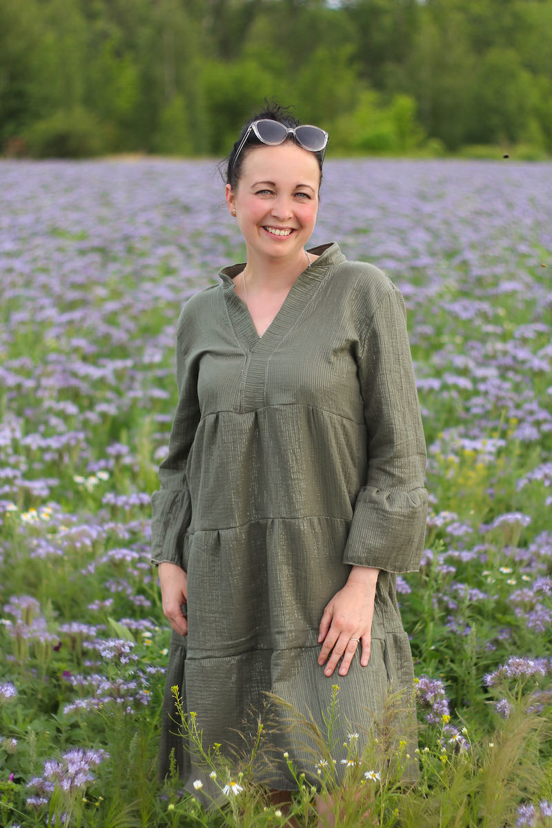 Gauze, Musselin – Double Gauze, Senf mit feinen Glitzer Streifen – Bild 6