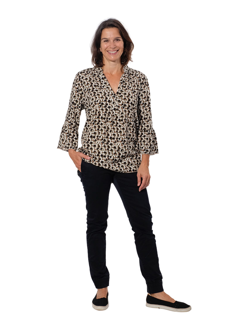 Viskose Twill, sandwashed, Blumen und Blätter Rost / Blau – Bild 5