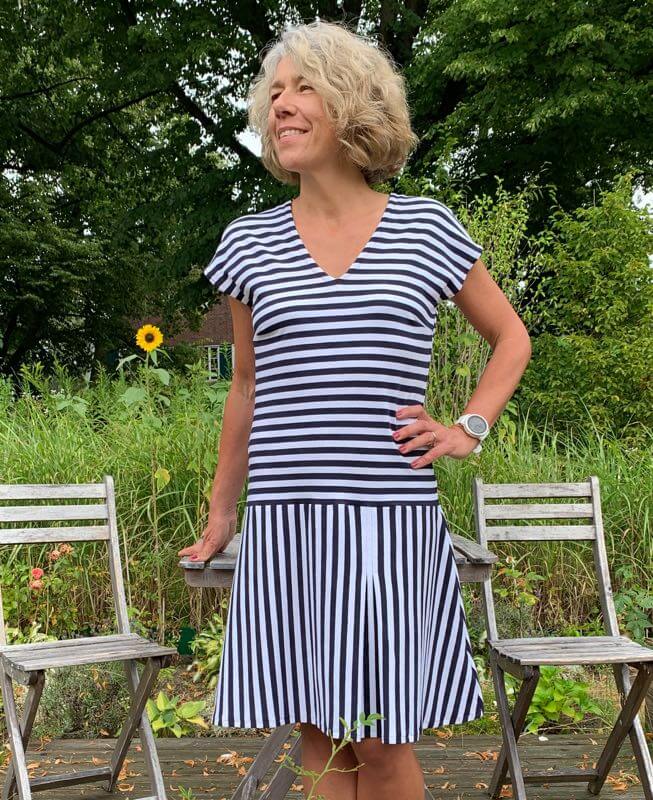 Jersey, breite Streifen Taupe / Weiß – Bild 5