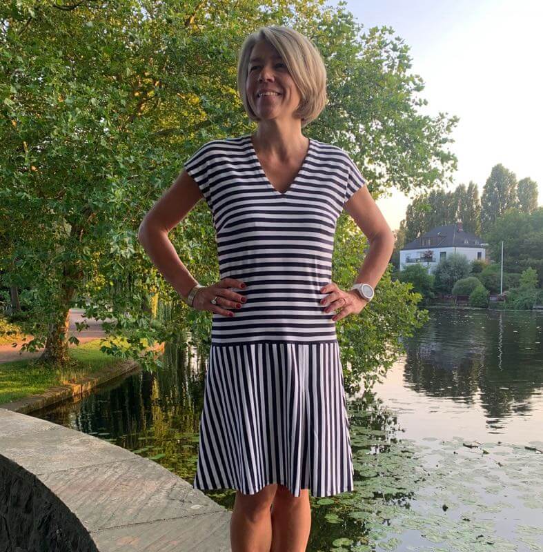 Jersey, breite Streifen Taupe / Weiß – Bild 7