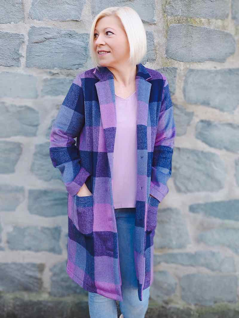 Leichter Mantelflausch, Wollstoff, Karo, Schwarz/Grau – Bild 8