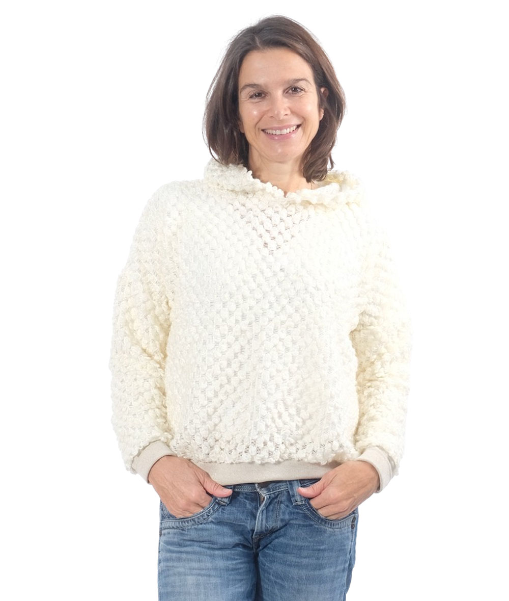 Strickstoff, Lochstrickerei, Wabenoptik, Ecru / Wollweiß – Bild 3