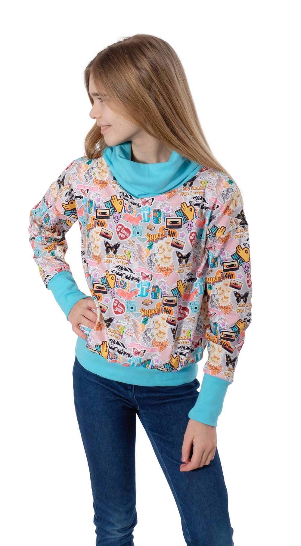 Jersey, Sticker, Good Vibes, Rosa auf Hellgrau – Digitaldruck – Bild 4