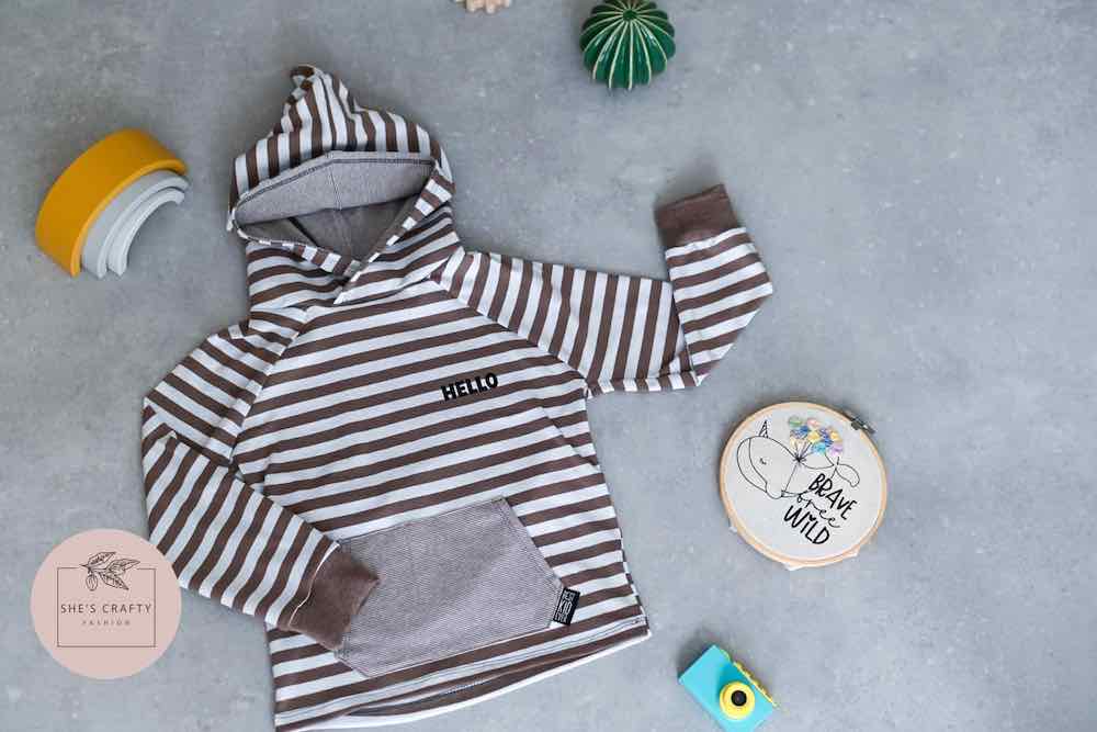 Jersey, breite Streifen Taupe / Weiß – Bild 4