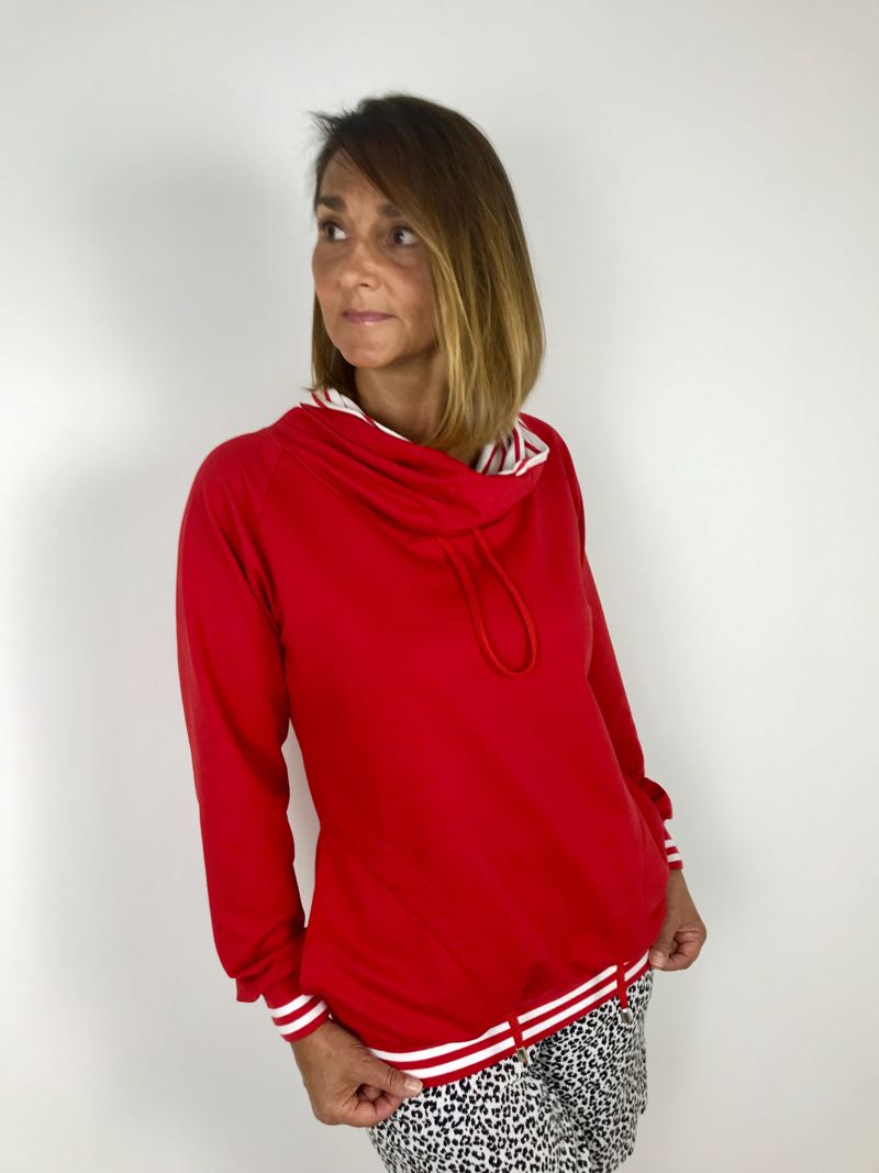 French Terry, unifarben dunkles Rot, Sweatshirtstoff brushed – Bild 3