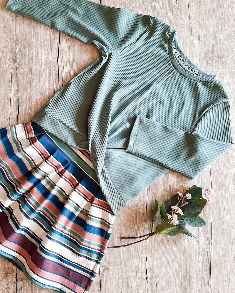 Jersey, bunte Streifen Retro Look Senf Braun Grün – Bild 4