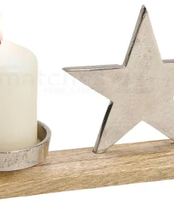 Stern Kerzenständer Deko Holz & Metall Weihnachten silber / braun 1 Stk 23 cm