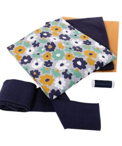 Jersey, Prilblumen Marine / Senf, Stoffpaket 1 x 100 / 2x 75 cm – 250 cm Stoff