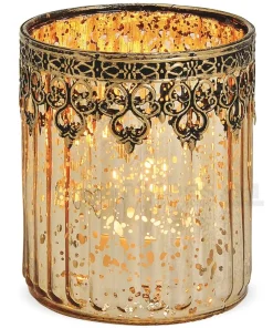 Teelichtglas Windlicht Orientalisch Marokko & Metalldekor gold antik 12 cm