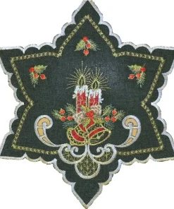 Tischdecke Mitteldecke Stern Kerzen Stick grün bunt Tischwäsche 1 Stk Ø 30 cm