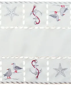 Tischläufer Mitteldecke maritime Motive wollweiß Stick bunt Tischwäsche 35x70cm