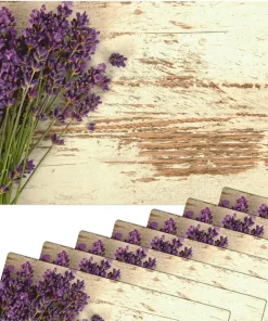 Tischsets Platzsets MOTIV Lavendel Blüten auf Holz weiß Vintage 8 Stk Abwaschbar