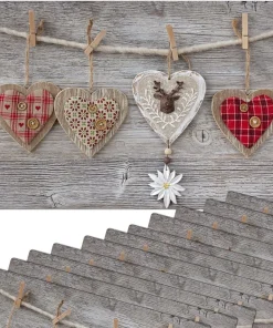 Tischsets Platzsets MOTIV bunte Herzen & Holzbrett 12 Stk abwaschbar 43,5×28,5 cm