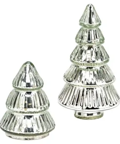 Weihnachtsdeko Tannenbäume Glas Set Dekofiguren silber