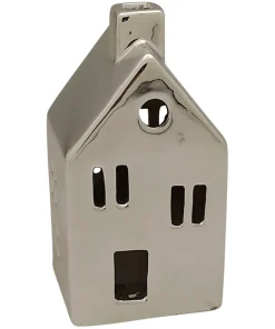 Windlicht Haus Fenster Kerzenhalter Teelichthalter silber 5,7x5x11 cm