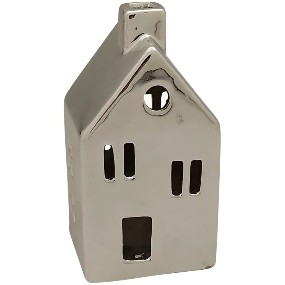 Windlicht Haus Fenster Kerzenhalter Teelichthalter silber 5,7x5x11 cm