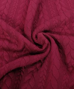 Dehnbarer Strickstoff mit Zopfmuster, Bordeaux
