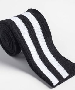 Strickbündchen, gefaltete Collegebündchen in Schwarz mit weißen Streifen, 135 cm