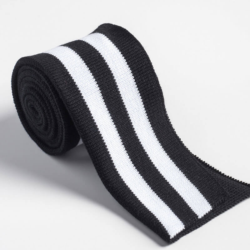 Strickbündchen, gefaltete Collegebündchen in Schwarz mit weißen Streifen, 135 cm – Bild 3