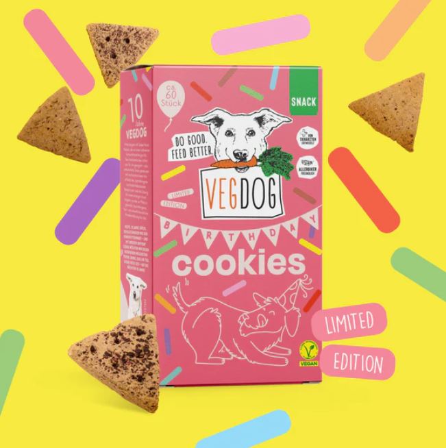 VEGDOG Birthday Cookies Limited Edition, ballaststoffreich, knusprige Kekse mit Birne und Johannisbeere, 100% vegan