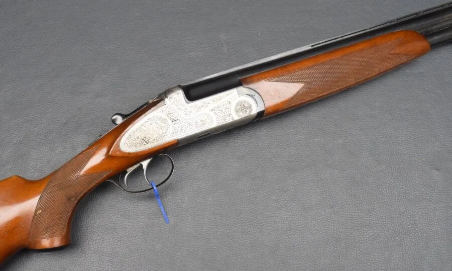 Italienische BDFL Bockdoppelflinte, Kaliber 12/70, 70cm Läufe, DA, Seitenplatten, graviert, gut – Bild 5