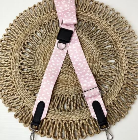 Gurtband für Gassi-Tasche, weiß/rosa Herzen