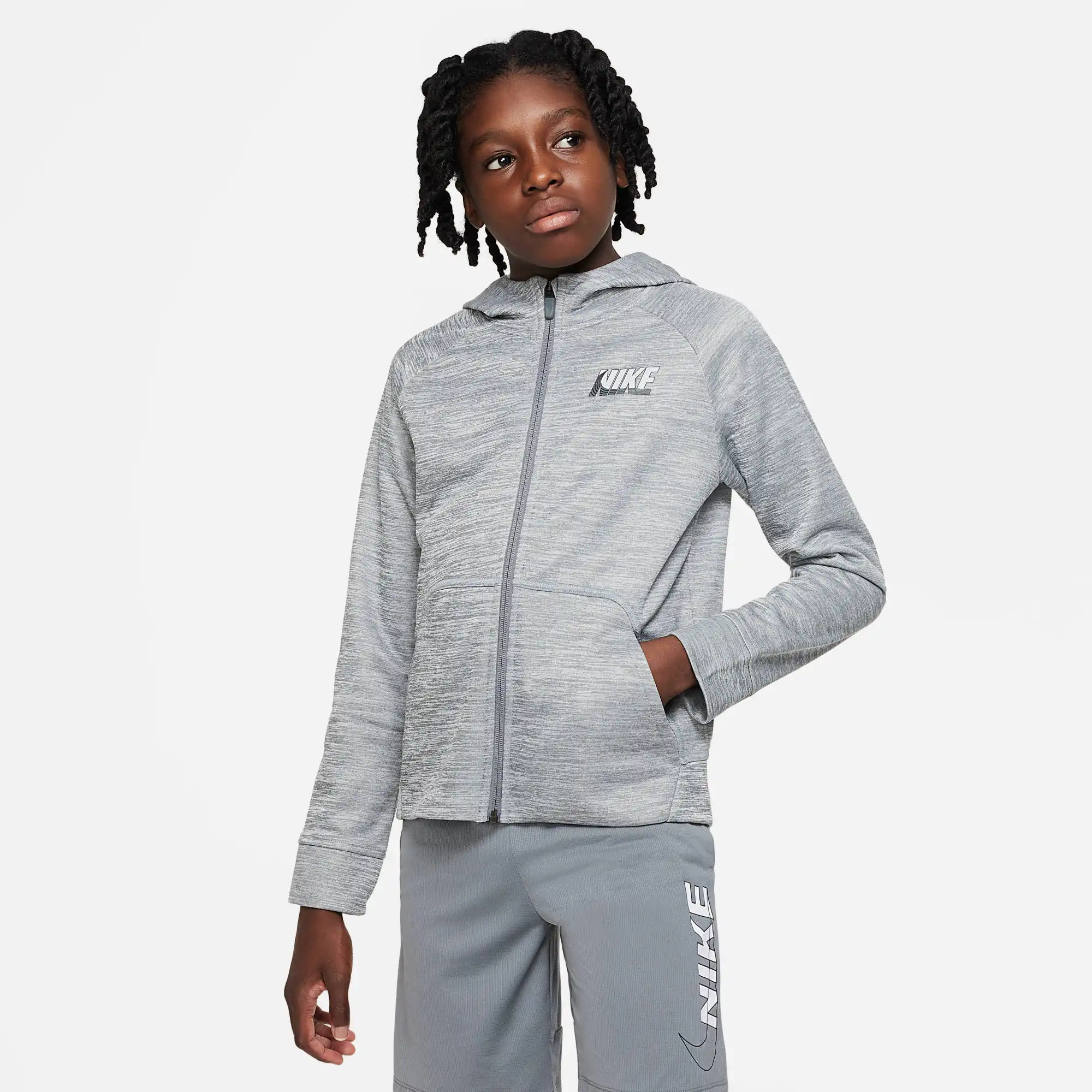 NIKE THERMA-FIT BIG KIDS' (BOY CARBON HEATHER/BLACK/LT SMOKE