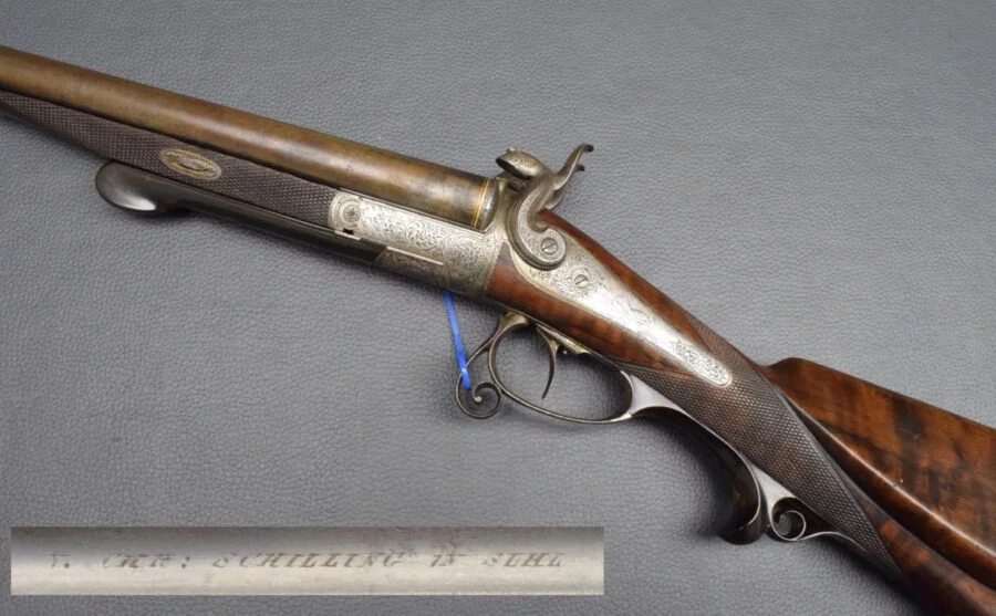 Schilling, Suhl Lefaucheux Hahnflinte, Kaliber 16, sehr gut