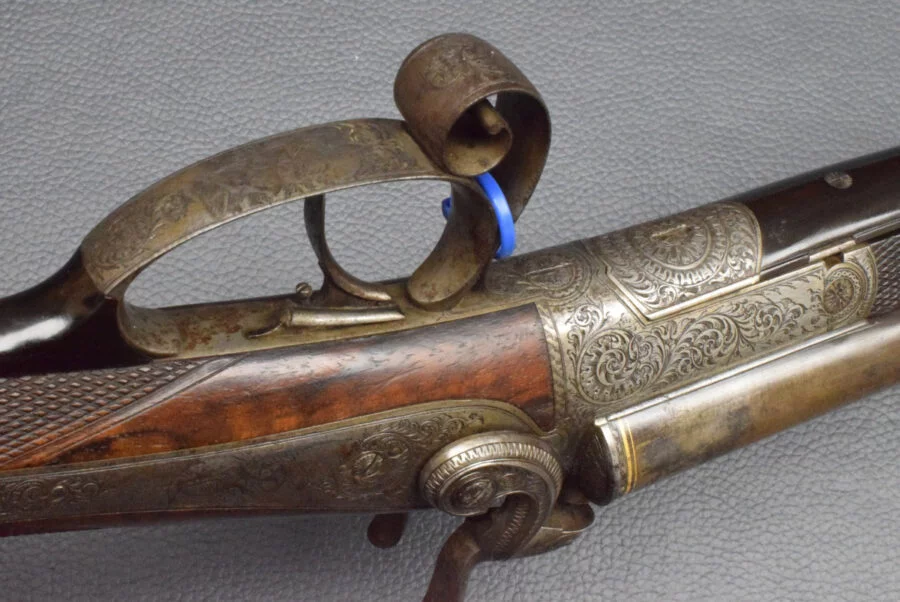 Schilling, Suhl Lefaucheux Hahnflinte, Kaliber 16, sehr gut – Bild 4